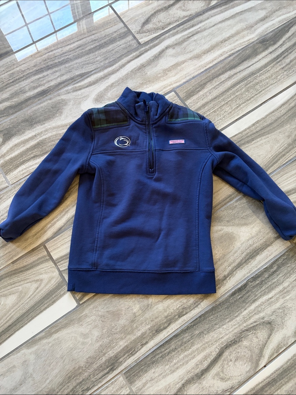 Vineyard Vines Navy Half-Zip Pullover with Plaid Shoulder Panels